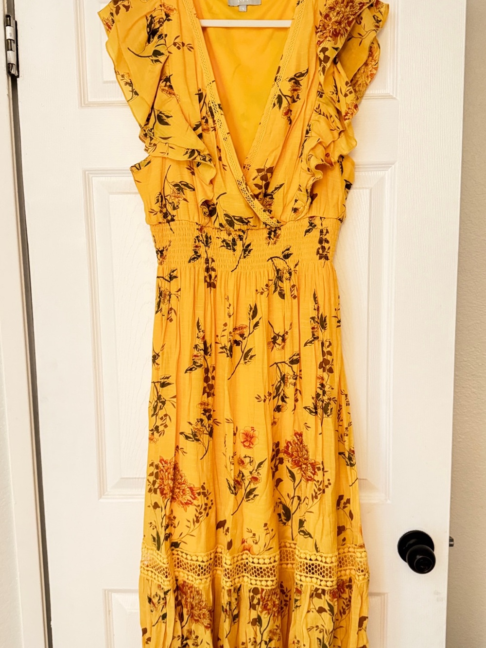 J. Crew Yellow Floral Ruffle Maxi Dress